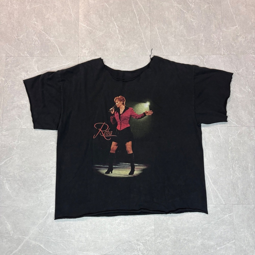 Vintage Reba McEntire 1998 Tour T-Shirt Black Raw Cut Crop Country Music 90s